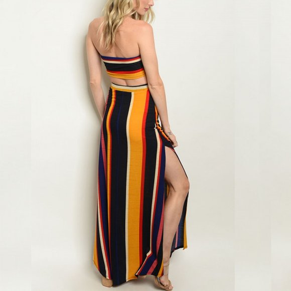 GSW Women's Multicolored Stripes Top & Skirt Set Sizes Small Medium Large - Picture 5 of 7